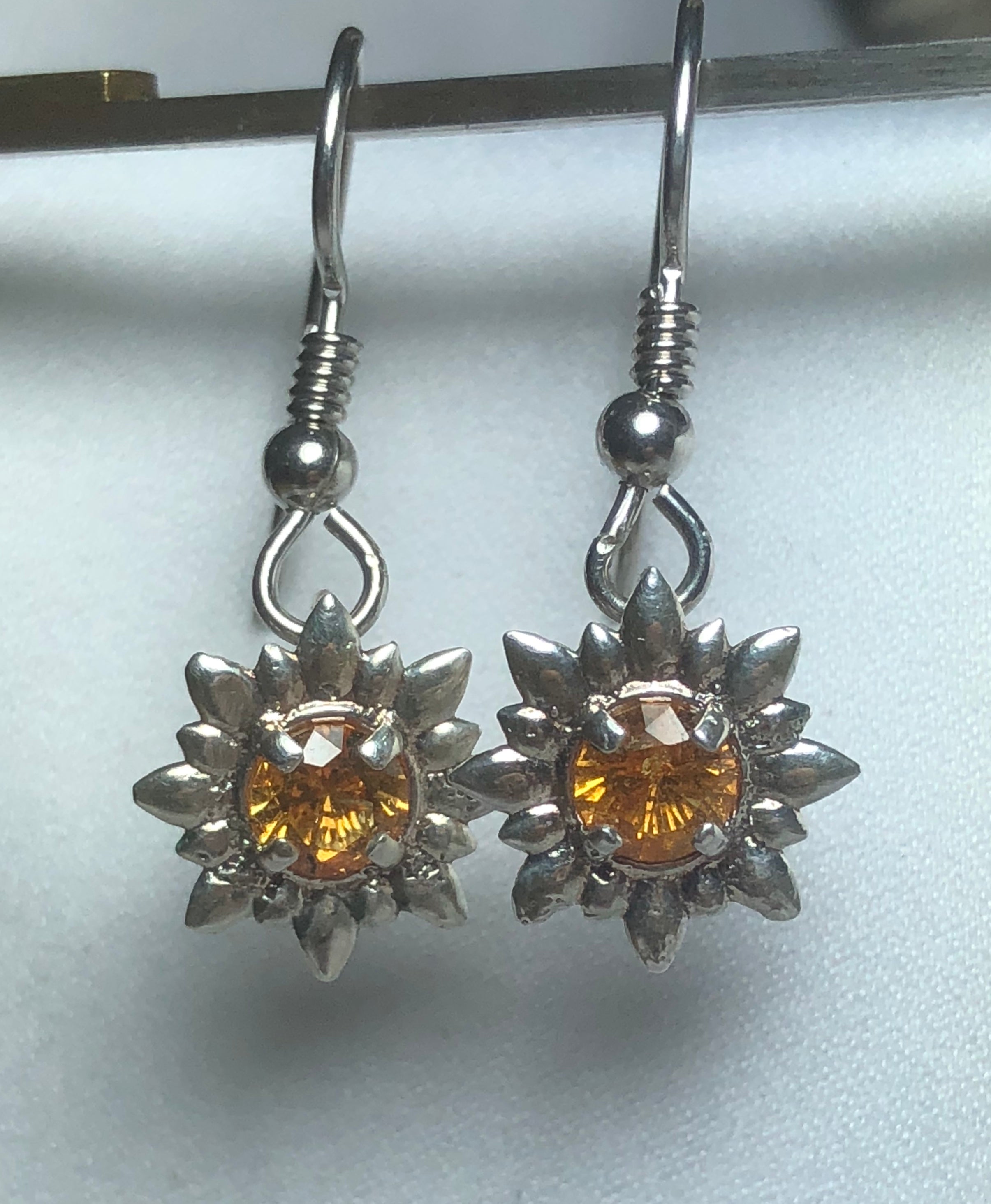 Silver Spessartine Flower Earrings
