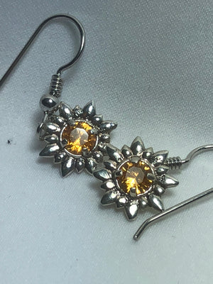 Silver Spessartine Flower Earrings